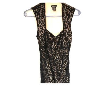 black leopard print lace over nude fabric dress